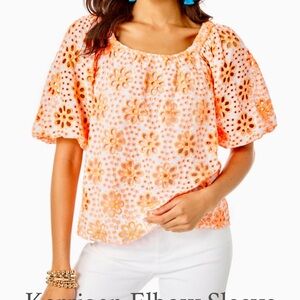 Lilly Pulitzer cantaloupe Kerrigan elbow sleeve top.